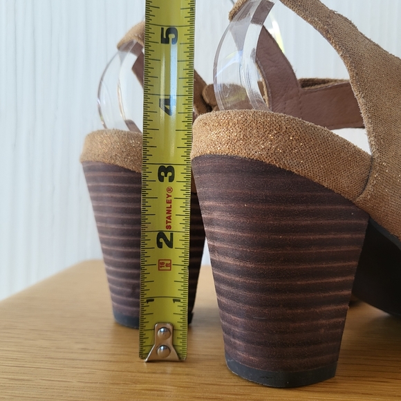 Esska Women’s 38 Anthropologie US 7 - 7.5 Tan Leather Gold Shimmer Strappy Heels - Picture 11 of 16